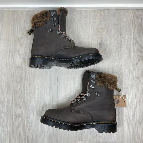 Dr. Martens 1460 Serena Boot Womens 8 Brown Faux Fur Lined Lace Up