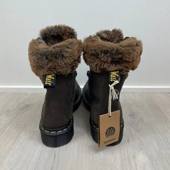 Dr. Martens 1460 Serena Boot Womens 8 Brown Faux Fur Lined Lace Up