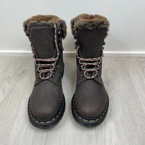 Dr. Martens 1460 Serena Boot Womens 8 Brown Faux Fur Lined Lace Up