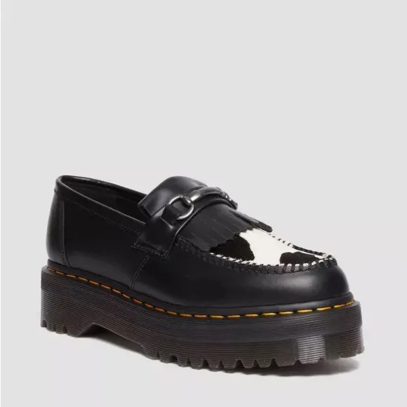 Dr Martens Adrian Snaffle Leather Cow Print Platform Loafers Sz 6.5 NEW