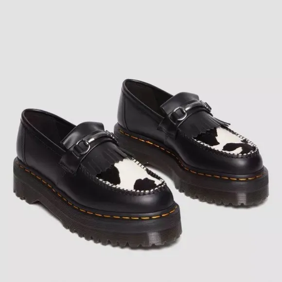 Dr Martens Adrian Snaffle Leather Cow Print Platform Loafers Sz 6.5 NEW