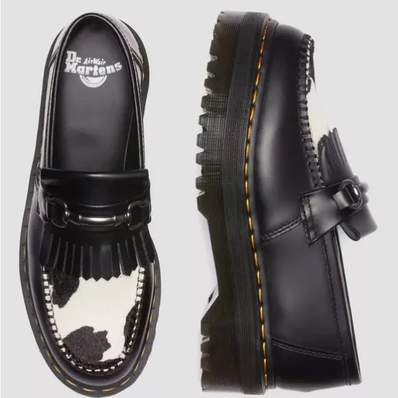 Dr Martens Adrian Snaffle Leather Cow Print Platform Loafers Sz 6.5 NEW