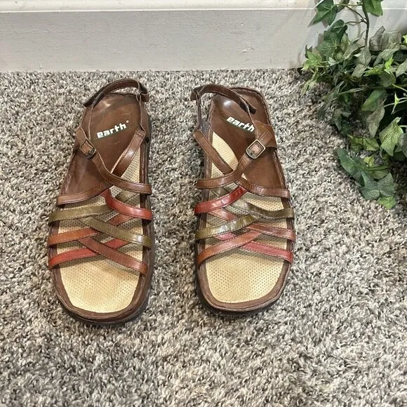 Earth Kalso Womens Oasis Open Toe Sandals Slingback Leather Strappy Size 9.5 B