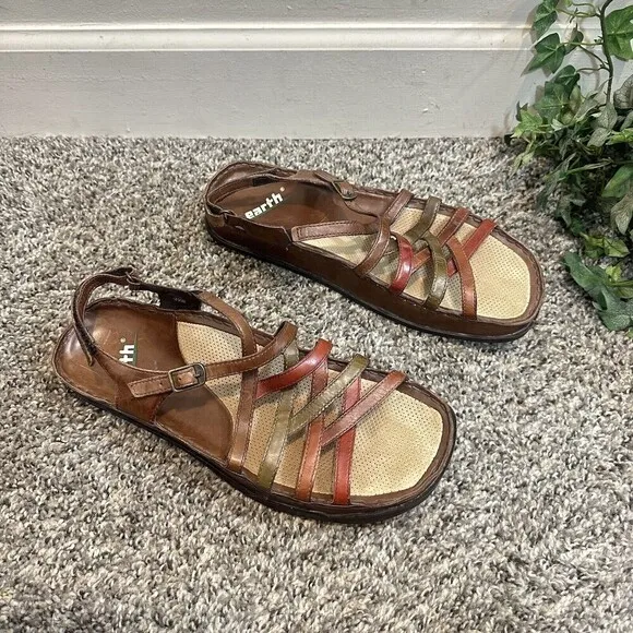 Earth Kalso Womens Oasis Open Toe Sandals Slingback Leather Strappy Size 9.5 B