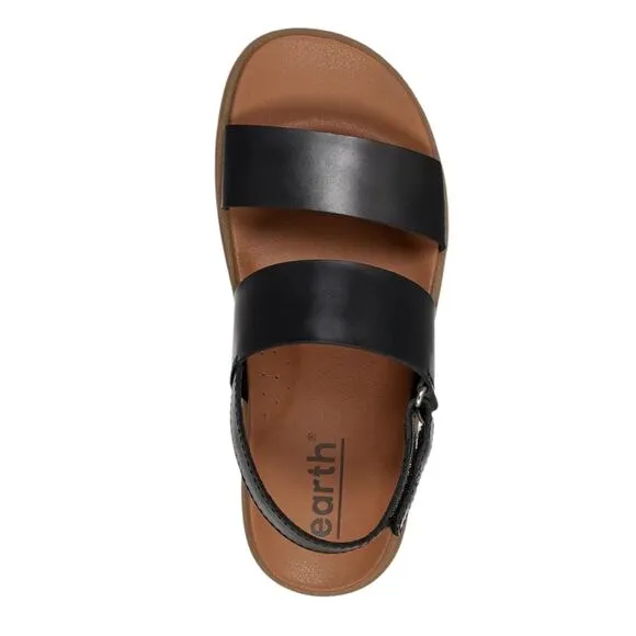 Earth Women's Leah Round Toe Strappy Casual Flat Sandals Black Size 8