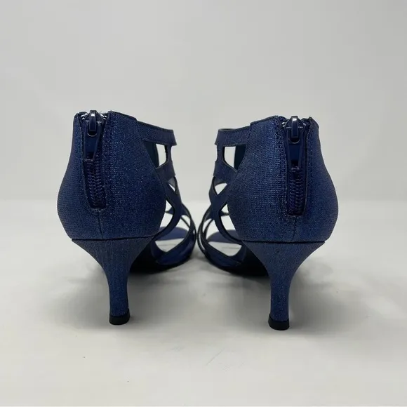 Easy Street Alive At 5 Strappy Flattery Zip Up Dress Heel Sandals Navy Glitter