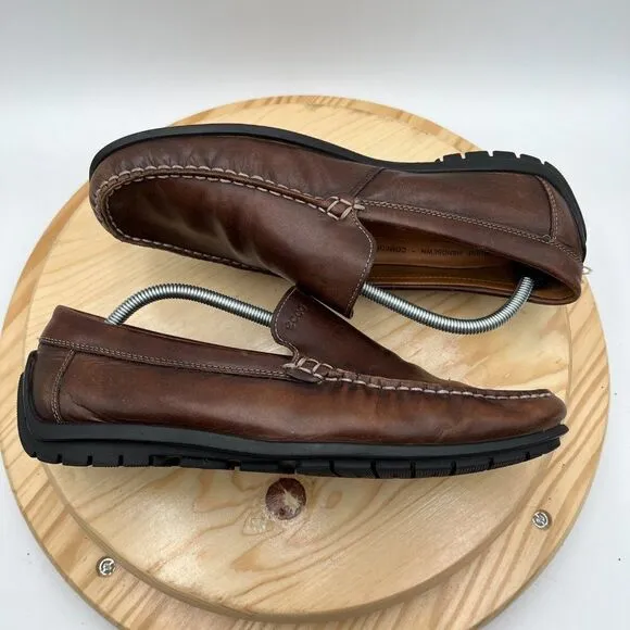 Ecco Classic Moc Loafers Mens 10.5 / 44 Brown Leather Shoe Handsewn Moccasin