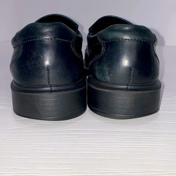 ECCO Mens Leather Square Toe Slip On Loafers Dress Shoes Black Size 41