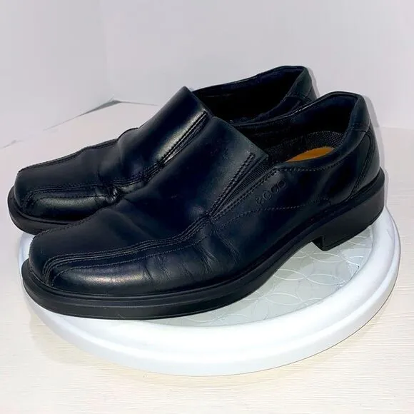 ECCO Mens Leather Square Toe Slip On Loafers Dress Shoes Black Size 41