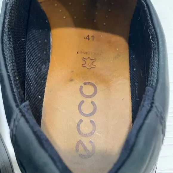 ECCO Mens Leather Square Toe Slip On Loafers Dress Shoes Black Size 41