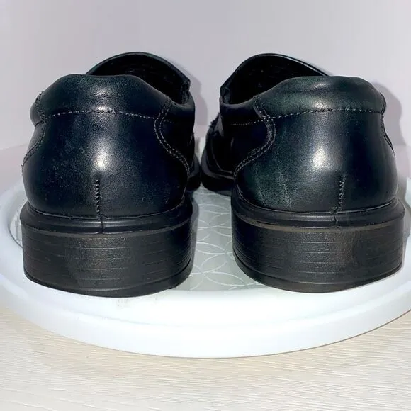 ECCO Mens Leather Square Toe Slip On Loafers Dress Shoes Black Size 41