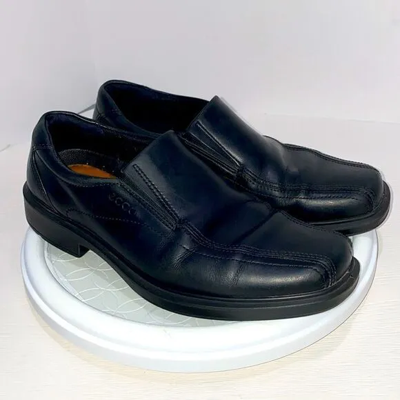 ECCO Mens Leather Square Toe Slip On Loafers Dress Shoes Black Size 41