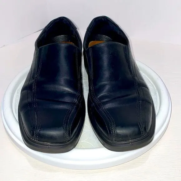 ECCO Mens Leather Square Toe Slip On Loafers Dress Shoes Black Size 41