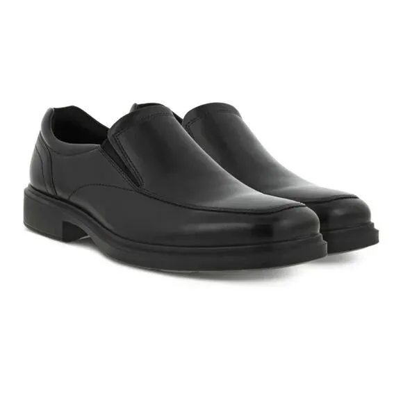ECCO Mens Leather Square Toe Slip On Loafers Dress Shoes Black Size 41
