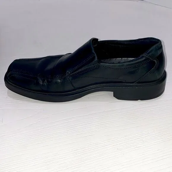 ECCO Mens Leather Square Toe Slip On Loafers Dress Shoes Black Size 41