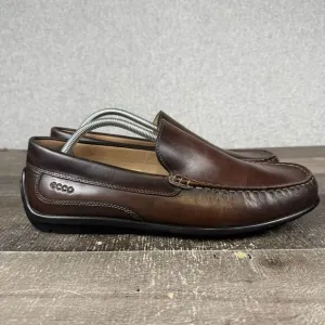 Ecco Men Size 44 US 11 Classic Moc Loafers Coffee Brown Leather Driving Shoes