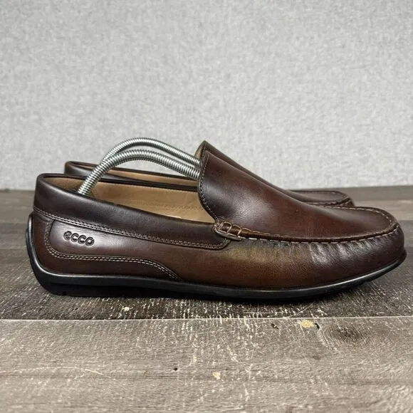 Ecco Men Size 44 US 11 Classic Moc Loafers Coffee Brown Leather Driving Shoes