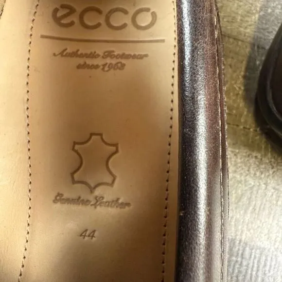 Ecco Men Size 44 US 11 Classic Moc Loafers Coffee Brown Leather Driving Shoes