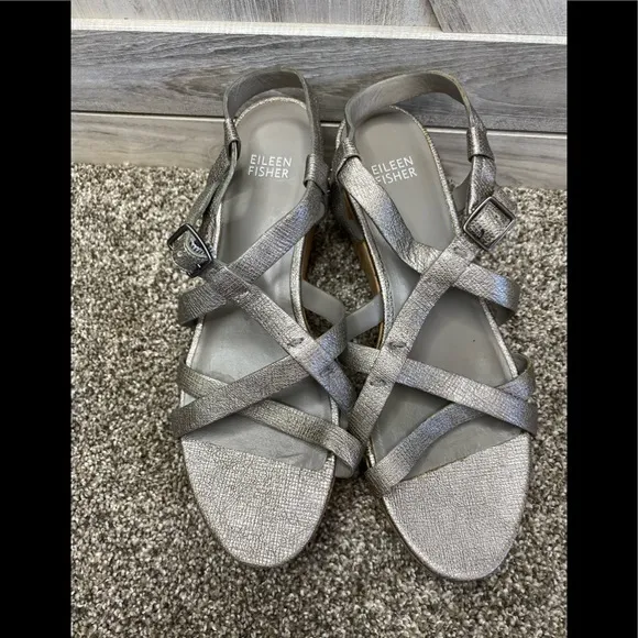 Eileen Fisher “Array” Strappy Cork Wedge Sandal 8