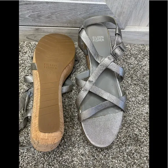 Eileen Fisher “Array” Strappy Cork Wedge Sandal 8
