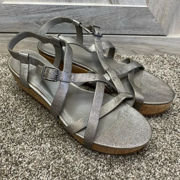 Eileen Fisher “Array” Strappy Cork Wedge Sandal 8