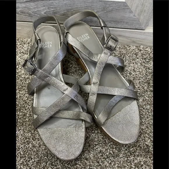 Eileen Fisher “Array” Strappy Cork Wedge Sandal 8