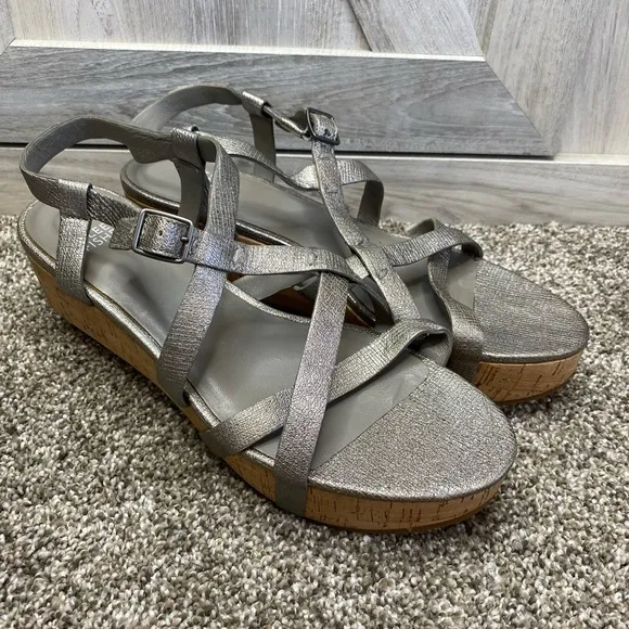 Eileen Fisher “Array” Strappy Cork Wedge Sandal 8