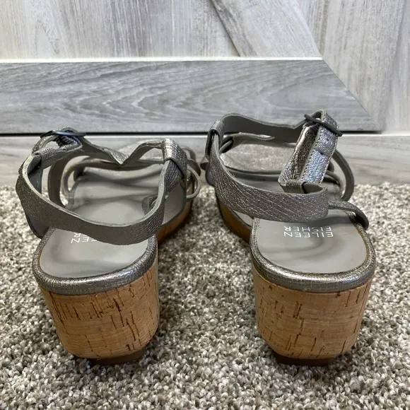 Eileen Fisher “Array” Strappy Cork Wedge Sandal 8