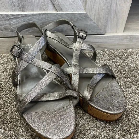 Eileen Fisher “Array” Strappy Cork Wedge Sandal 8