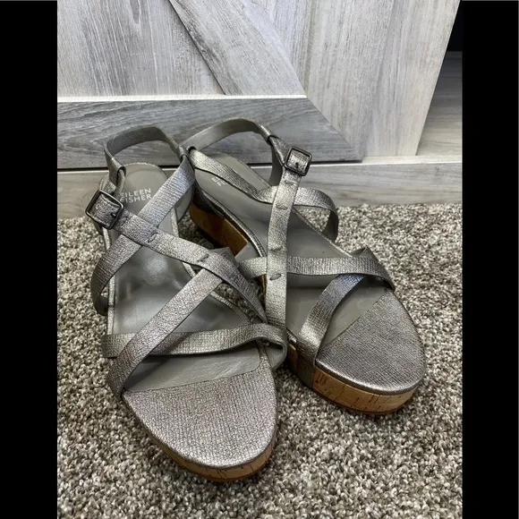 Eileen Fisher “Array” Strappy Cork Wedge Sandal 8