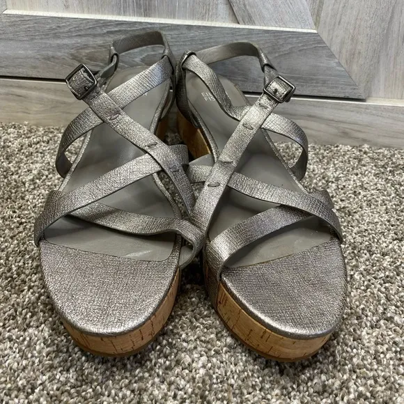 Eileen Fisher “Array” Strappy Cork Wedge Sandal 8