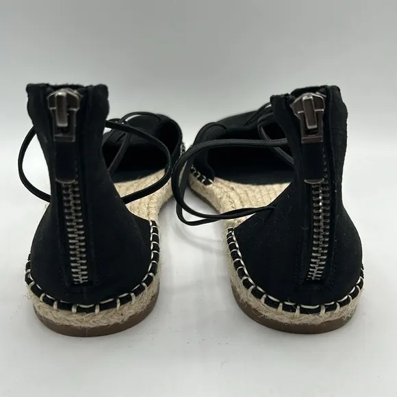 Eileen Fisher Black Lace Up Leather Espadrille Flat Sandals Size 7.5 New!