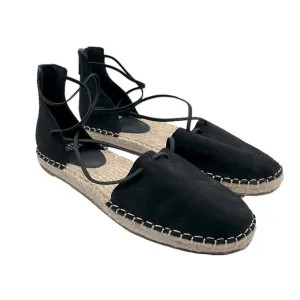 Eileen Fisher Black Lace Up Leather Espadrille Flat Sandals Size 7.5 New!