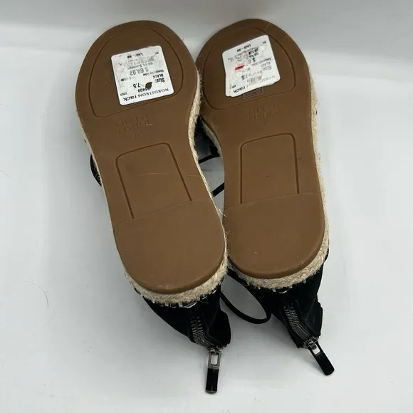 Eileen Fisher Black Lace Up Leather Espadrille Flat Sandals Size 7.5 New!