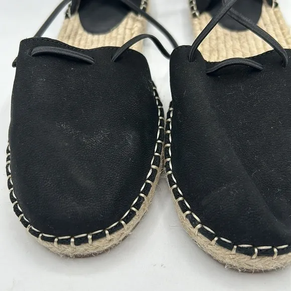 Eileen Fisher Black Lace Up Leather Espadrille Flat Sandals Size 7.5 New!