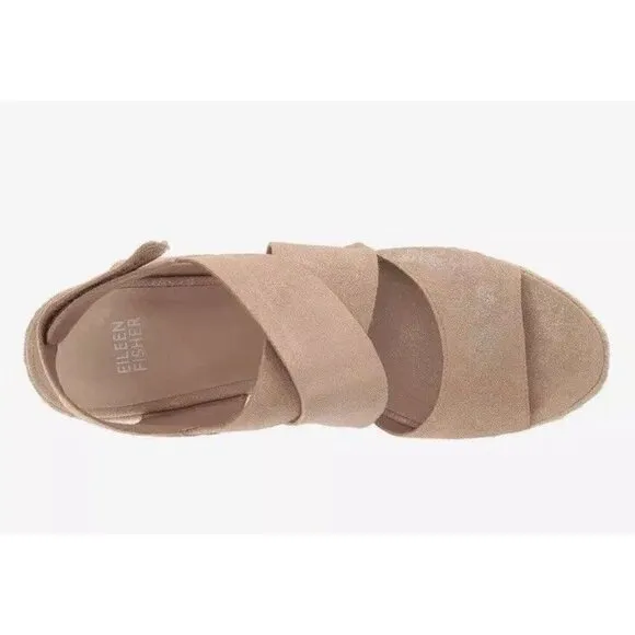 Eileen‎ Fisher Espadrilles Willow 3 Womens 8.5 Light Gold Metallic Suede New