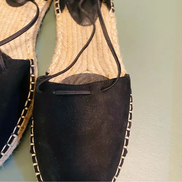 EILEEN FISHER Leather Elastic Lace Up D’Orsay Espadrilles Flat Black