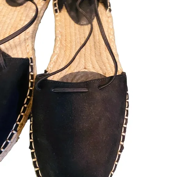 EILEEN FISHER Leather Elastic Lace Up D’Orsay Espadrilles Flat Black