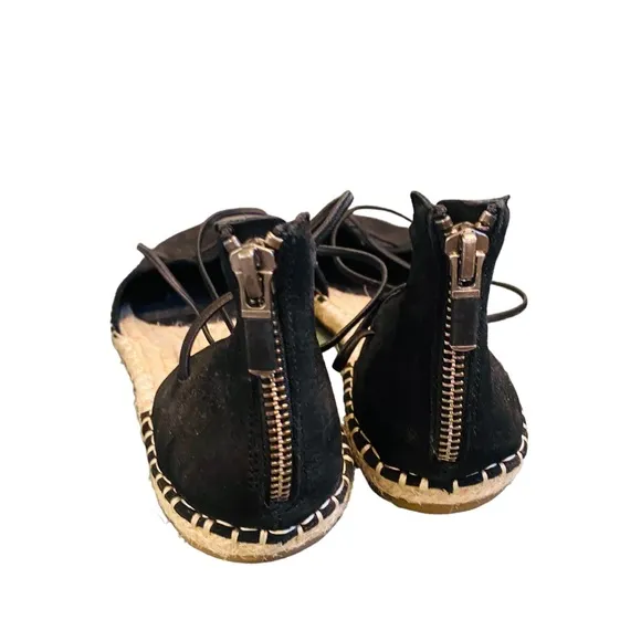 EILEEN FISHER Leather Elastic Lace Up D’Orsay Espadrilles Flat Black