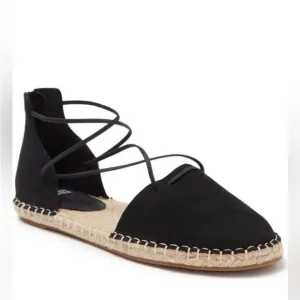 EILEEN FISHER Leather Elastic Lace Up D’Orsay Espadrilles Flat Black