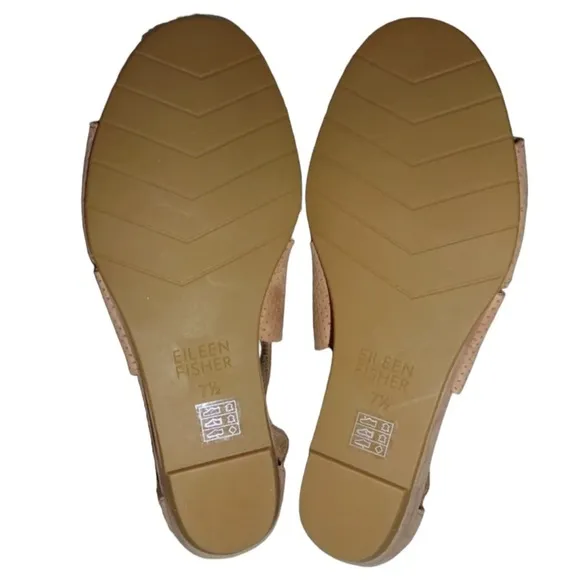 Eileen Fisher Sandals 7 1/2 M Wheat Perforated Leather Lining Strappy CrissCross