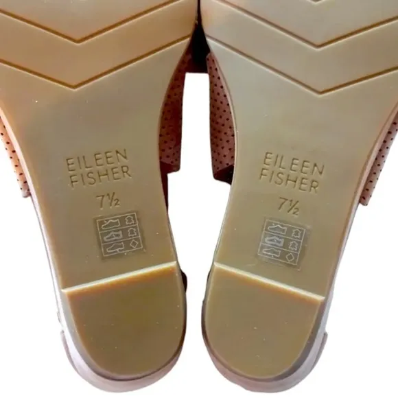 Eileen Fisher Sandals 7 1/2 M Wheat Perforated Leather Lining Strappy CrissCross
