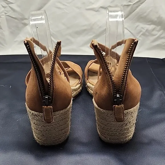 EILEEN FISHER WANDA CROSS STRAP WEDGE NUBUCK LEATHER SANDALS LADIES 11 NWOB