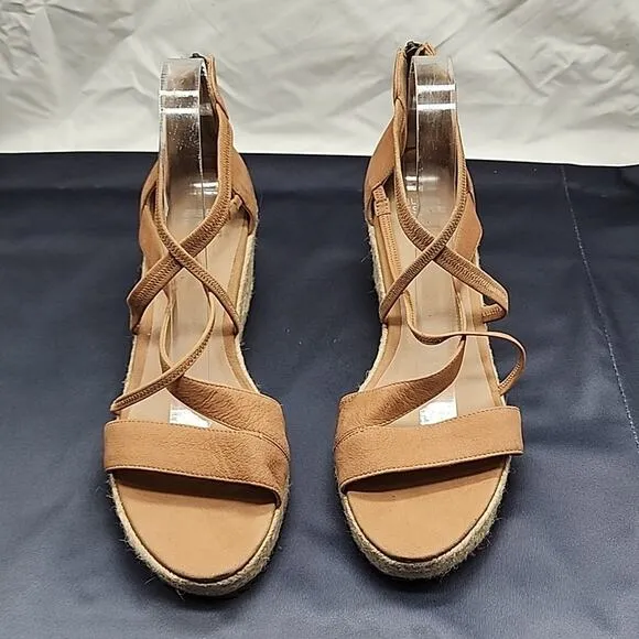 EILEEN FISHER WANDA CROSS STRAP WEDGE NUBUCK LEATHER SANDALS LADIES 11 NWOB