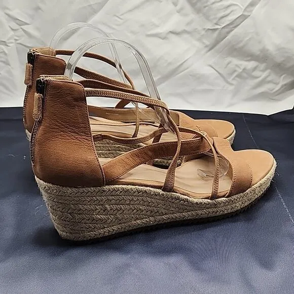 EILEEN FISHER WANDA CROSS STRAP WEDGE NUBUCK LEATHER SANDALS LADIES 11 NWOB