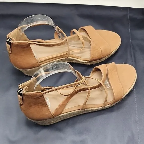 EILEEN FISHER WANDA CROSS STRAP WEDGE NUBUCK LEATHER SANDALS LADIES 11 NWOB