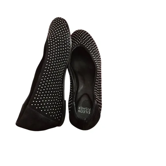 Eileen Fisher Women's Black Raisonette Suede Studded Ballet Flats Size 7.5