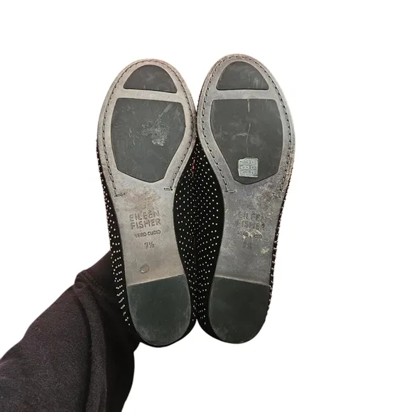 Eileen Fisher Women's Black Raisonette Suede Studded Ballet Flats Size 7.5