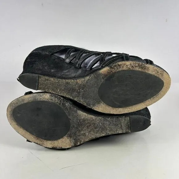 Eileen Fisher Women's Oodle Caged Sandals US 8.5 Black Strappy Wedge Open-Toe