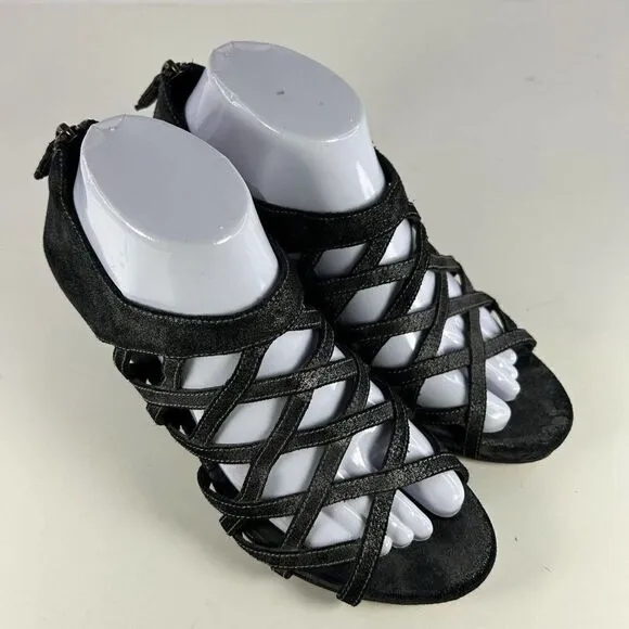 Eileen Fisher Women's Oodle Caged Sandals US 8.5 Black Strappy Wedge Open-Toe